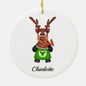 Schattige Feestelijk Kerstrendier Aangepast Keramisch Ornament (Achterkant)