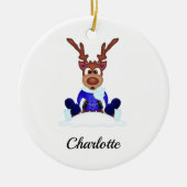 Schattige Feestelijk Kerstrendier Aangepast Keramisch Ornament (Voorkant)