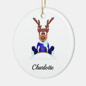 Schattige Feestelijk Kerstrendier Aangepast Keramisch Ornament (Links)