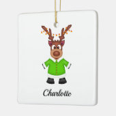 Schattige Feestelijk Kerstrendier Aangepast Keramisch Ornament (Links)