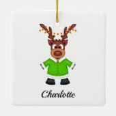 Schattige Feestelijk Kerstrendier Aangepast Keramisch Ornament (Achterkant)