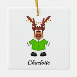 Schattige Feestelijk Kerstrendier Aangepast Keramisch Ornament