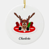 Schattige Feestelijk Kerstrendier Aangepast Keramisch Ornament (Voorkant)