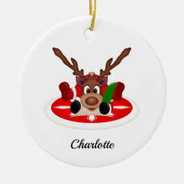 Schattige Feestelijk Kerstrendier Aangepast Keramisch Ornament