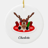 Schattige Feestelijk Kerstrendier Aangepast Keramisch Ornament (Achterkant)