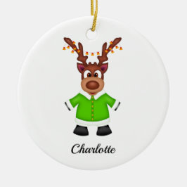 Schattige Feestelijk Kerstrendier Aangepast Keramisch Ornament