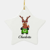 Schattige Feestelijk Kerstrendier Aangepast Keramisch Ornament (Voorkant)