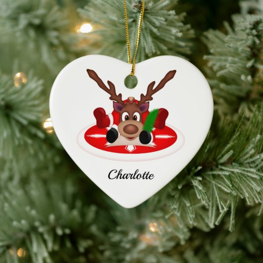 Schattige Feestelijk Kerstrendier Aangepast Keramisch Ornament (Boom)