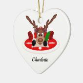 Schattige Feestelijk Kerstrendier Aangepast Keramisch Ornament (Links)