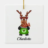 Schattige Feestelijk Kerstrendier Aangepast Keramisch Ornament (Achterkant)
