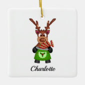 Schattige Feestelijk Kerstrendier Aangepast Keramisch Ornament (Voorkant)