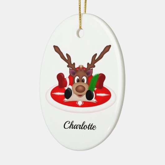 Schattige Feestelijk Kerstrendier Aangepast Keramisch Ornament (Links)