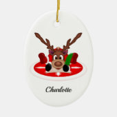 Schattige Feestelijk Kerstrendier Aangepast Keramisch Ornament (Voorkant)