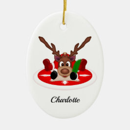 Schattige Feestelijk Kerstrendier Aangepast Keramisch Ornament