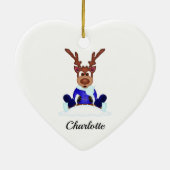Schattige Feestelijk Kerstrendier Aangepast Keramisch Ornament (Achterkant)