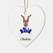 Schattige Feestelijk Kerstrendier Aangepast Keramisch Ornament (Links)