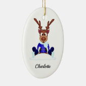 Schattige Feestelijk Kerstrendier Aangepast Keramisch Ornament (Rechts)