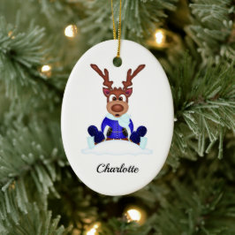 Schattige Feestelijk Kerstrendier Aangepast Keramisch Ornament