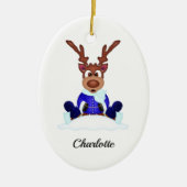 Schattige Feestelijk Kerstrendier Aangepast Keramisch Ornament (Voorkant)