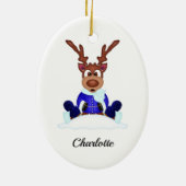 Schattige Feestelijk Kerstrendier Aangepast Keramisch Ornament (Achterkant)