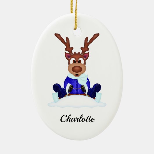 Schattige Feestelijk Kerstrendier Aangepast Keramisch Ornament (Achterkant)