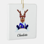 Schattige Feestelijk Kerstrendier Aangepast Keramisch Ornament (Rechts)