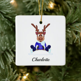 Schattige Feestelijk Kerstrendier Aangepast Keramisch Ornament