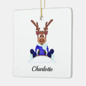 Schattige Feestelijk Kerstrendier Aangepast Keramisch Ornament (Links)