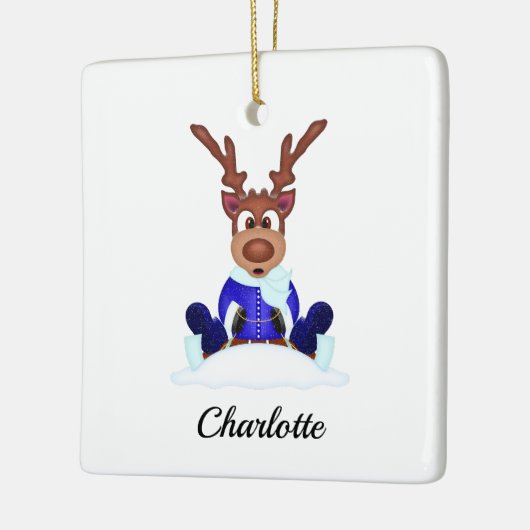 Schattige Feestelijk Kerstrendier Aangepast Keramisch Ornament (Links)