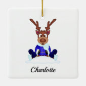 Schattige Feestelijk Kerstrendier Aangepast Keramisch Ornament (Achterkant)