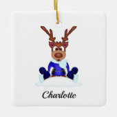Schattige Feestelijk Kerstrendier Aangepast Keramisch Ornament (Voorkant)