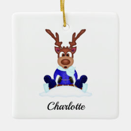 Schattige Feestelijk Kerstrendier Aangepast Keramisch Ornament