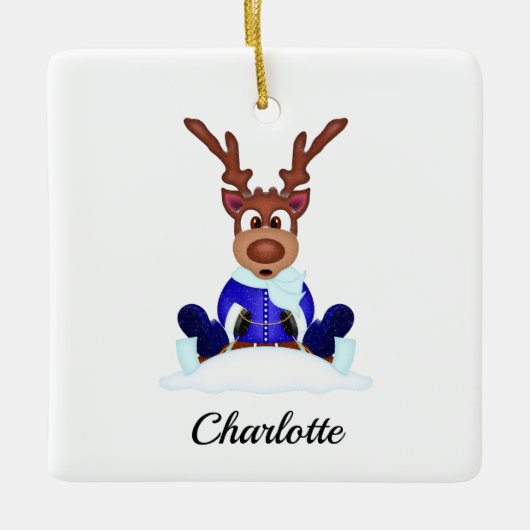 Schattige Feestelijk Kerstrendier Aangepast Keramisch Ornament (Voorkant)