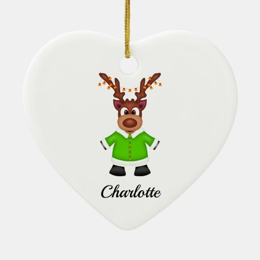 Schattige Feestelijk Kerstrendier Aangepast Keramisch Ornament (Achterkant)