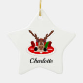 Schattige Feestelijk Kerstrendier Aangepast Keramisch Ornament (Voorkant)