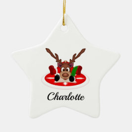 Schattige Feestelijk Kerstrendier Aangepast Keramisch Ornament