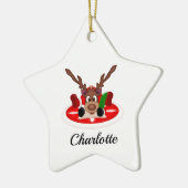 Schattige Feestelijk Kerstrendier Aangepast Keramisch Ornament (Links)