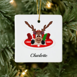 Schattige Feestelijk Kerstrendier Aangepast Keramisch Ornament