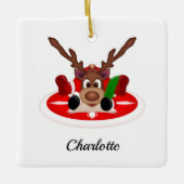 Schattige Feestelijk Kerstrendier Aangepast Keramisch Ornament (Voorkant)