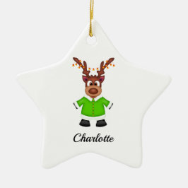 Schattige Feestelijk Kerstrendier Aangepast Keramisch Ornament