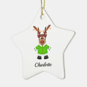 Schattige Feestelijk Kerstrendier Aangepast Keramisch Ornament (Links)