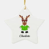 Schattige Feestelijk Kerstrendier Aangepast Keramisch Ornament (Achterkant)