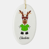 Schattige Feestelijk Kerstrendier Aangepast Keramisch Ornament (Rechts)