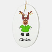 Schattige Feestelijk Kerstrendier Aangepast Keramisch Ornament (Links)