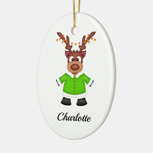 Schattige Feestelijk Kerstrendier Aangepast Keramisch Ornament (Links)