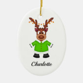 Schattige Feestelijk Kerstrendier Aangepast Keramisch Ornament (Voorkant)