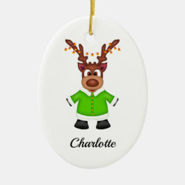 Schattige Feestelijk Kerstrendier Aangepast Keramisch Ornament