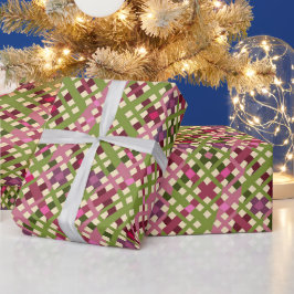 Schattige Feestelijk Retro Roze Paarse Groen Plaid Cadeaupapier