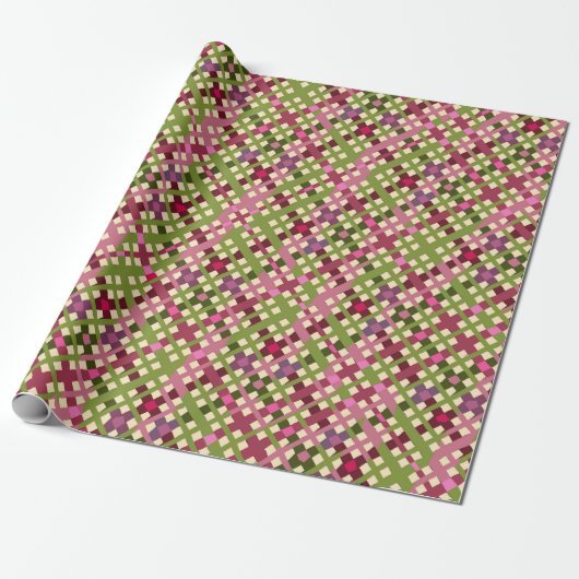 Schattige Feestelijk Retro Roze Paarse Groen Plaid Cadeaupapier (Uitgerold)