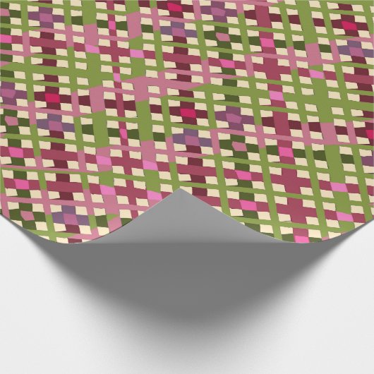 Schattige Feestelijk Retro Roze Paarse Groen Plaid Cadeaupapier (Hoek)